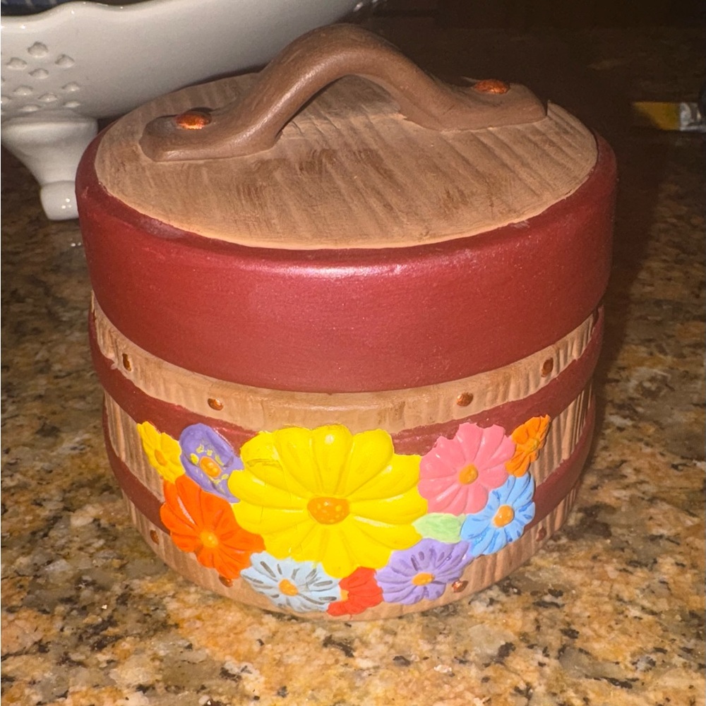 Floral Decorative Container - Red and Brown